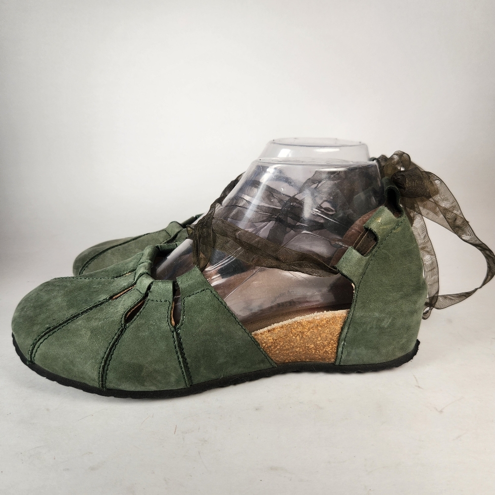 HAFLINGER Women's Eva Sandal Size 7 EU 38 Green Suede German Lace Up Shoes - Picture 4 of 10